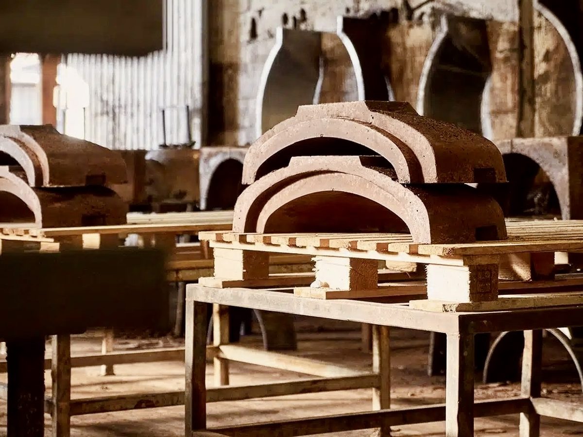 Ephrem oven hearths air-drying on pallets in the Provence workshop
